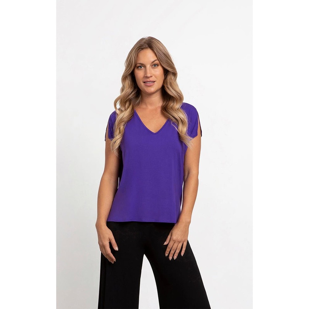 Sympli Women's V-Neck Purple Bamboo Top Size S Slip Cap Sleeve Top NWT